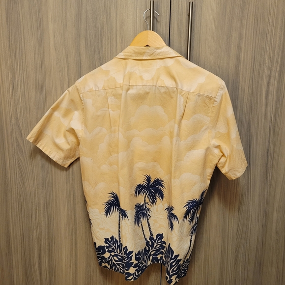 Vintage 90s Hawaiian Aloha Shirt Kolekole Peach Orange Navy Blue Palm Trees - Picture 10 of 16
